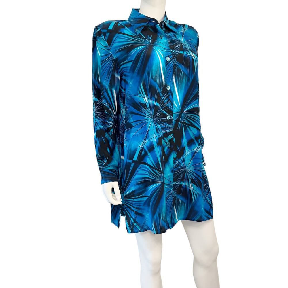 Vintage Diane Gilman Electric Blue Silk Button-Down Shirt Dress, M
